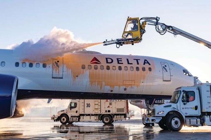 Delta aircraft being deiced