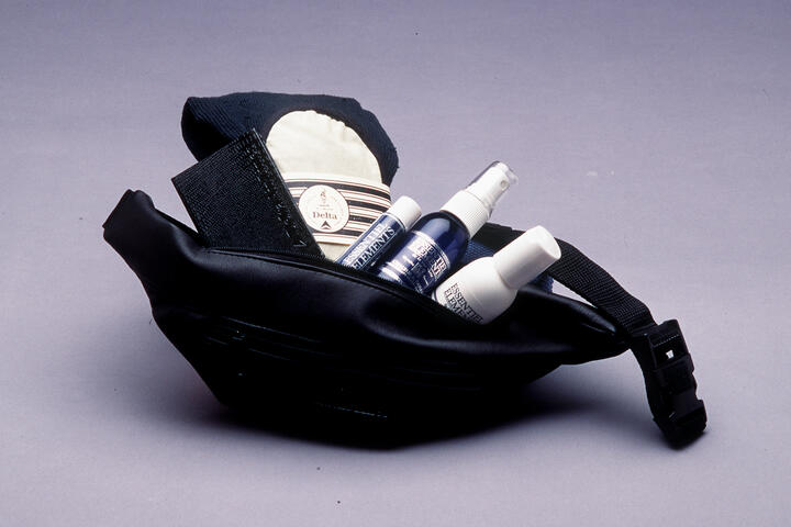 A Delta amenity kit from 1996 and its contents