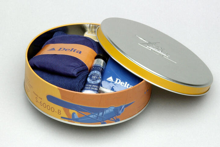 A Delta amenity kit from 2001 and its contents
