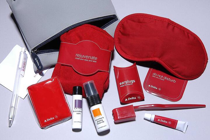 A Delta amenity kit from 2006 and its contents