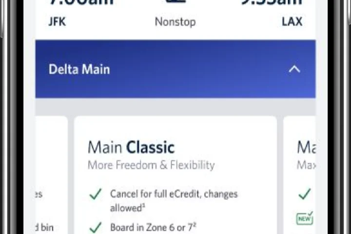 Example screenshot of Delta app showing Classic level of Main service