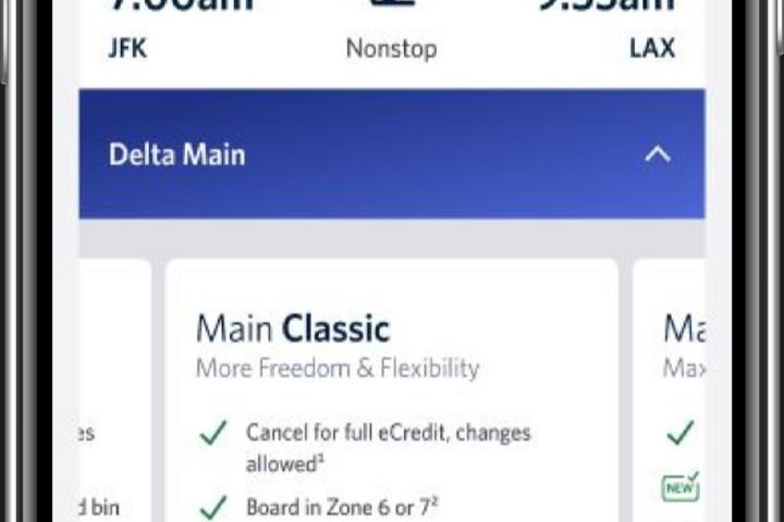 Example screenshot of Delta app showing Classic level of Main service