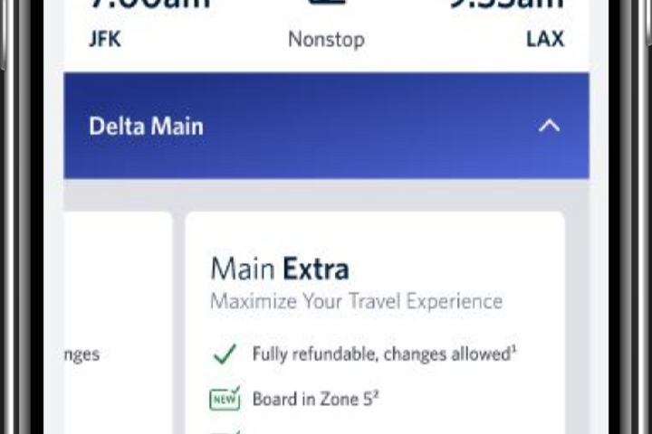 Example screenshot of Delta app showing Extra level of Main service