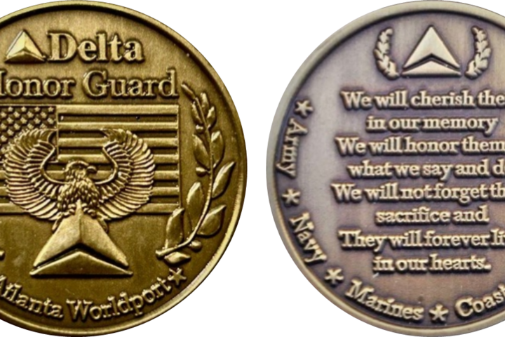 Front and back view of honor guard coins