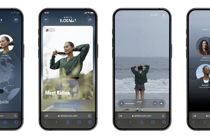A set of four screenshots show how the Delta Locals platform will appear on mobile screens.
