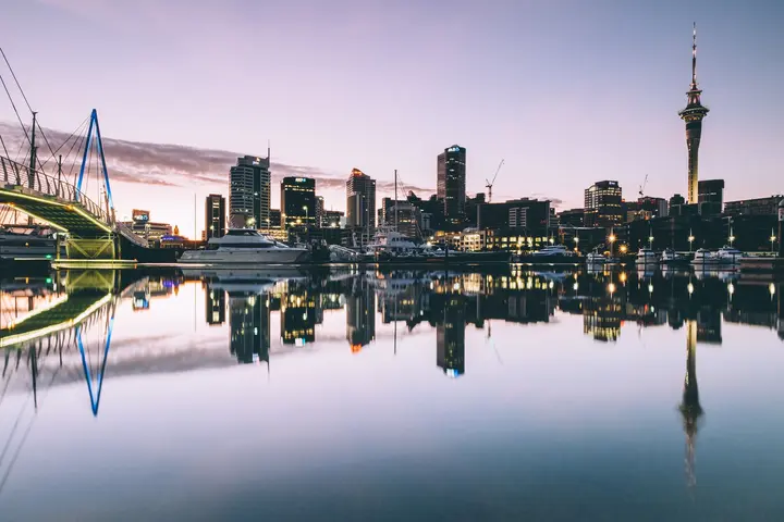 The Auckland, New Zealand, skyline is shown in this 2017 photograph.