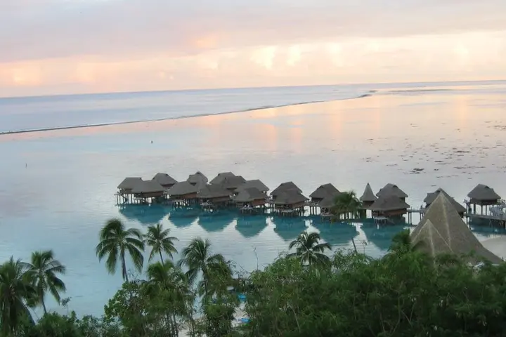 Scenic shot of Tahiti bungalows and beach