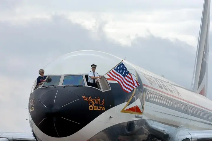 The Spirit of Delta Boeing 767 is shown.