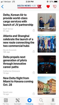 Screenshot of Delta News Hub on Apple News