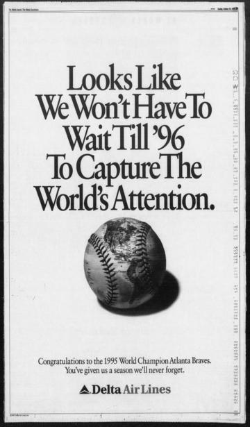 Delta's ad from 1995 congratulating the Braves.