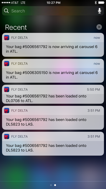 Delta RFID push notifications
