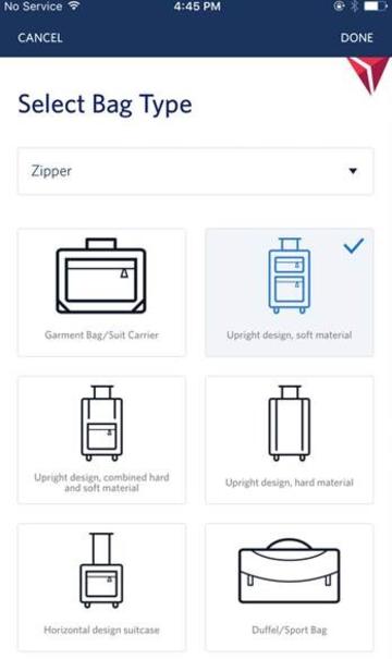 Roadie baggage delivery on Fly Delta app example
