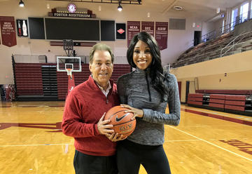 Maria Taylor and Nick Saban play 'Goat' with the G.O.A.T.