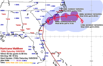 Map of hurricane Matthew 