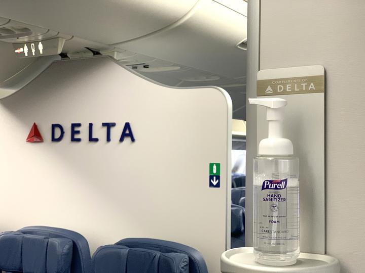Hand sanitizer on Delta aircraft