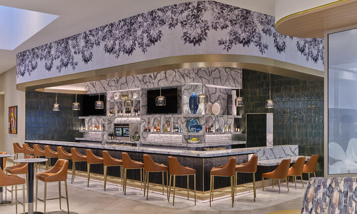View of the bar at Delta's new Sky Club at Charlotte Douglas International Airport