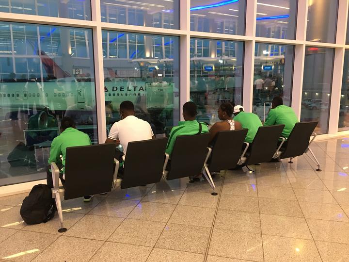 Nigeria men's soccer team waits to board Delta flight