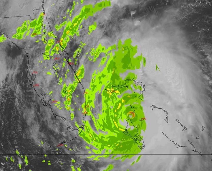 A weather map depicting Hurricane Matthew tracking toward Florida