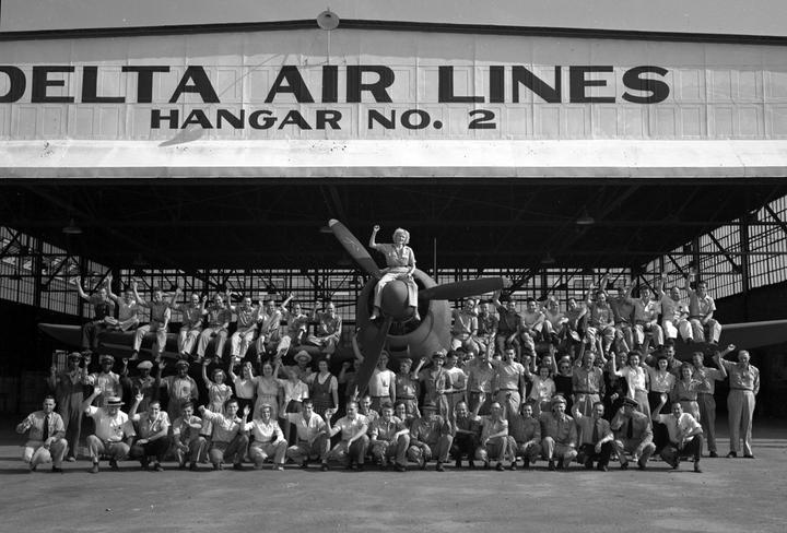 World War 2 Employees standing outside of hanger