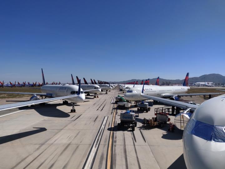 Aircraft parked on the runway in Victorville 