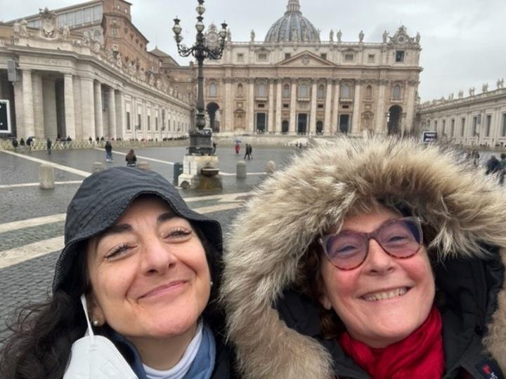 Delta Italy Station Manager Erica Valt (right) explores the Vatican on a winter day.