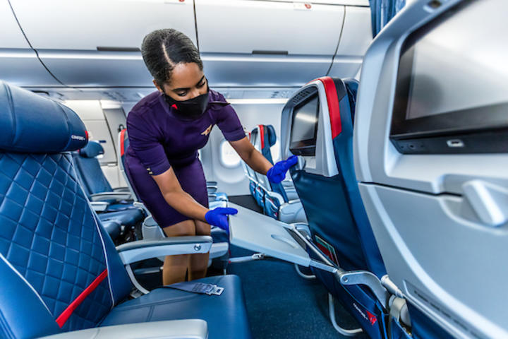 Flight attendant cleaning