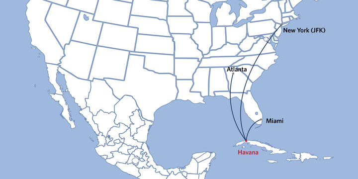 Delta Routes to Cuba Map