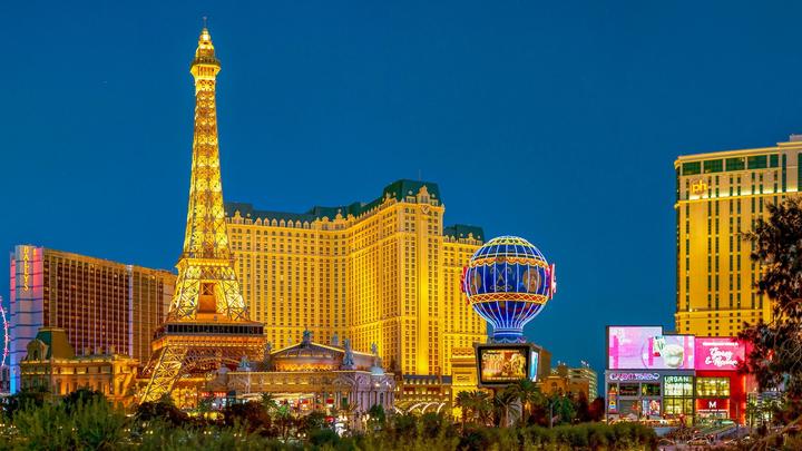 A portion of the Las Vegas, Nevada skyline at dusk.