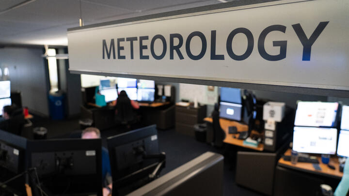 A picture of the sign above Delta's in-house meteorology department.