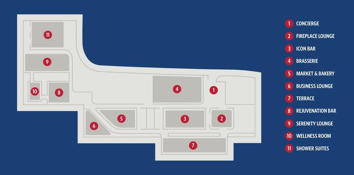 A map of the new Delta One Lounge at JFK