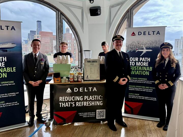 Delta pilots and flight attendants attend New York Climate Week to display Delta's sustainability efforts.