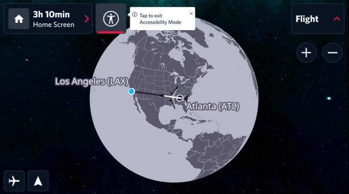 A screenshot of Delta’s new flight map in Accessibility Mode 