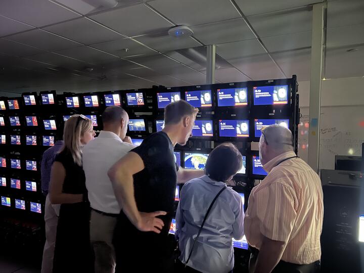 Members of the Advisory Board on Disability test Delta's new flight map in the In-Flight Entertainment lab.