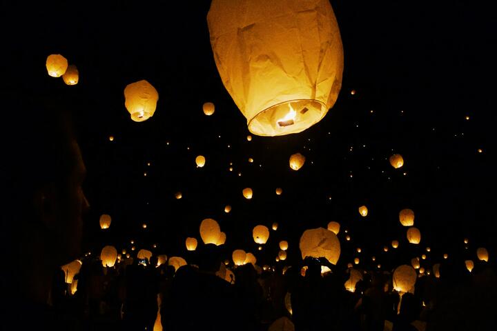 Paper lanterns launched into the night sky in Taipei, Taiwan