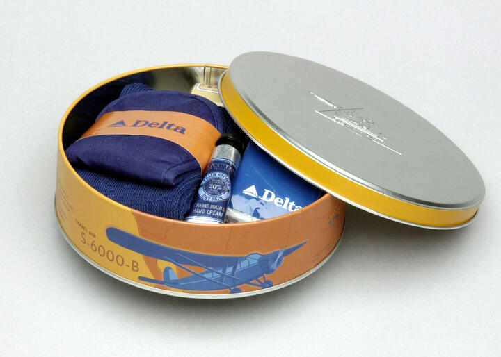 A Delta amenity kit from 2001 and its contents