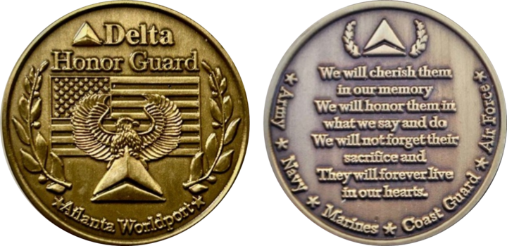 Front and back view of honor guard coins