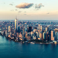 The New York City skyline.