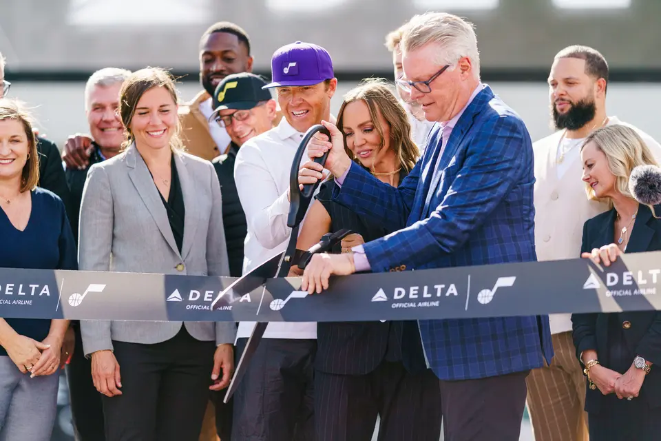 Delta and the Utah Jazz commemorated the official return of the Delta Center to Salt Lake City with a festive ribbon cutting ceremony and press conference on Thursday, Oct. 26, 2023. 