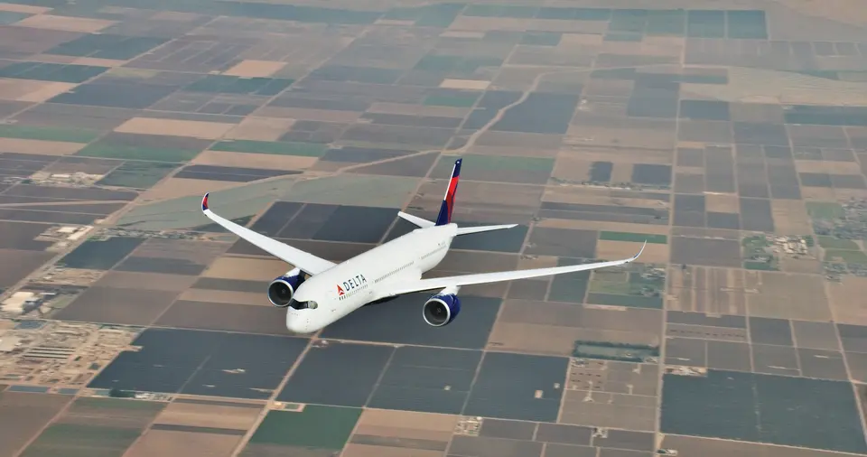 An A350 in flight.