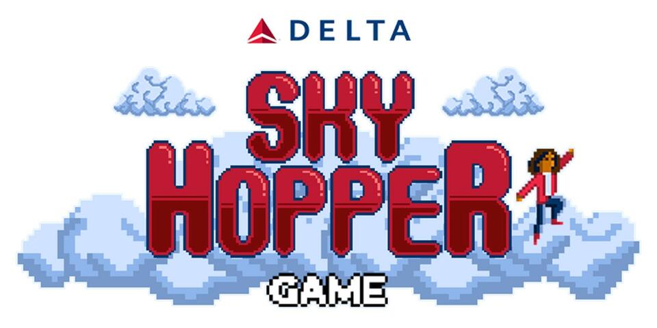 The main screen for Delta's new Sky Hopper game, available to play onboard.