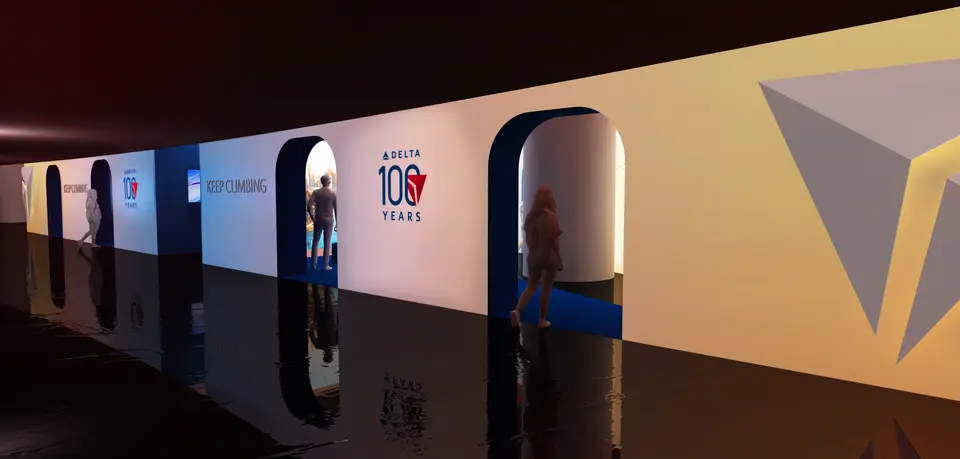 A rendering of Delta's exhibit wall at CES 2025