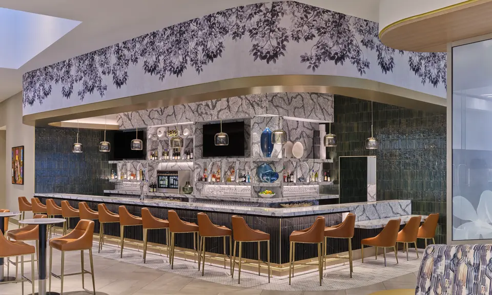 View of the bar at Delta's new Sky Club at Charlotte Douglas International Airport