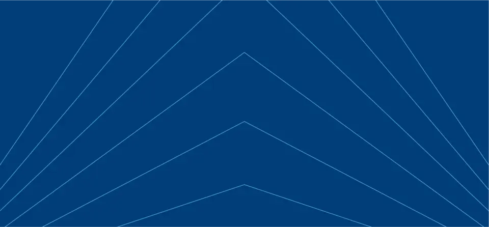 Abstract blue graphic with thin angled lines forming a symmetrical, layered chevron pattern