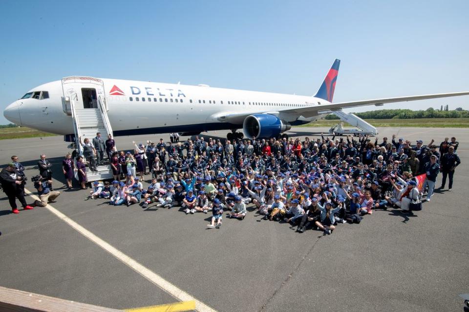 More than 40 World War II veterans were greeted by Normandy residents, members of the U.S. Armed Forces, French dignitaries and children upon arrival at Normandie-Deauville Airport (DOL) for the 79th annual commemoration of the 1944 D-Day invasion.