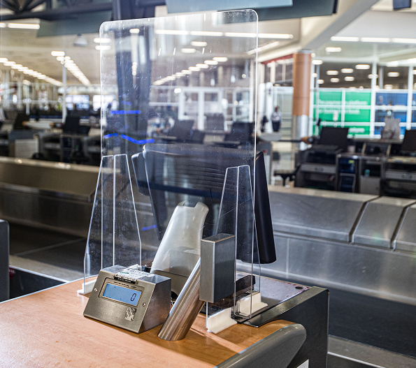 plexiglass check-in lobby