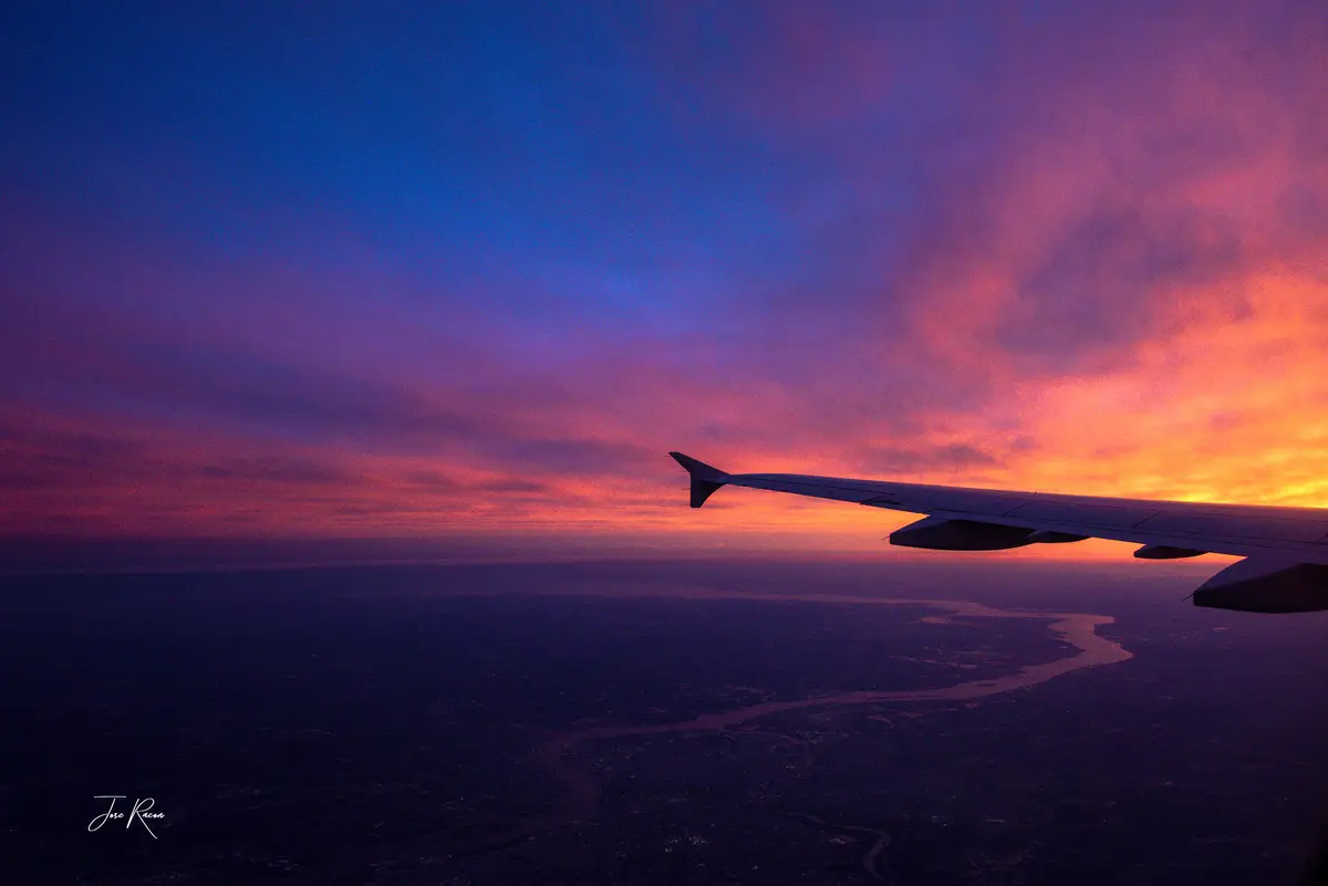 Aircraft winglet at sunrise