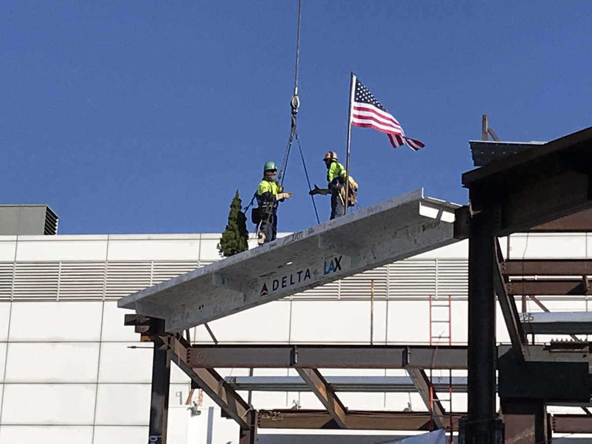 Raising the steel beam at LAX