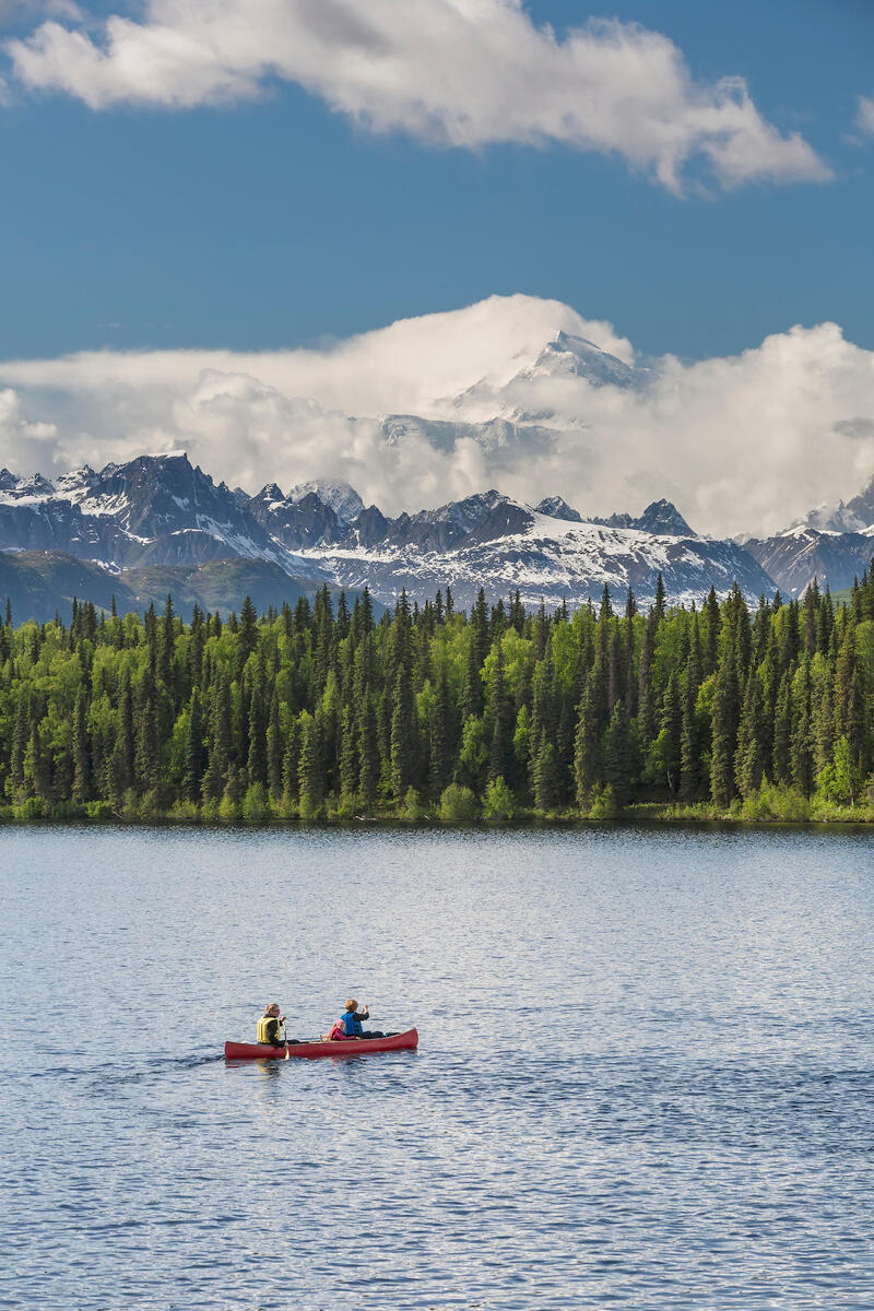 Canoeing on a lake in Alaska