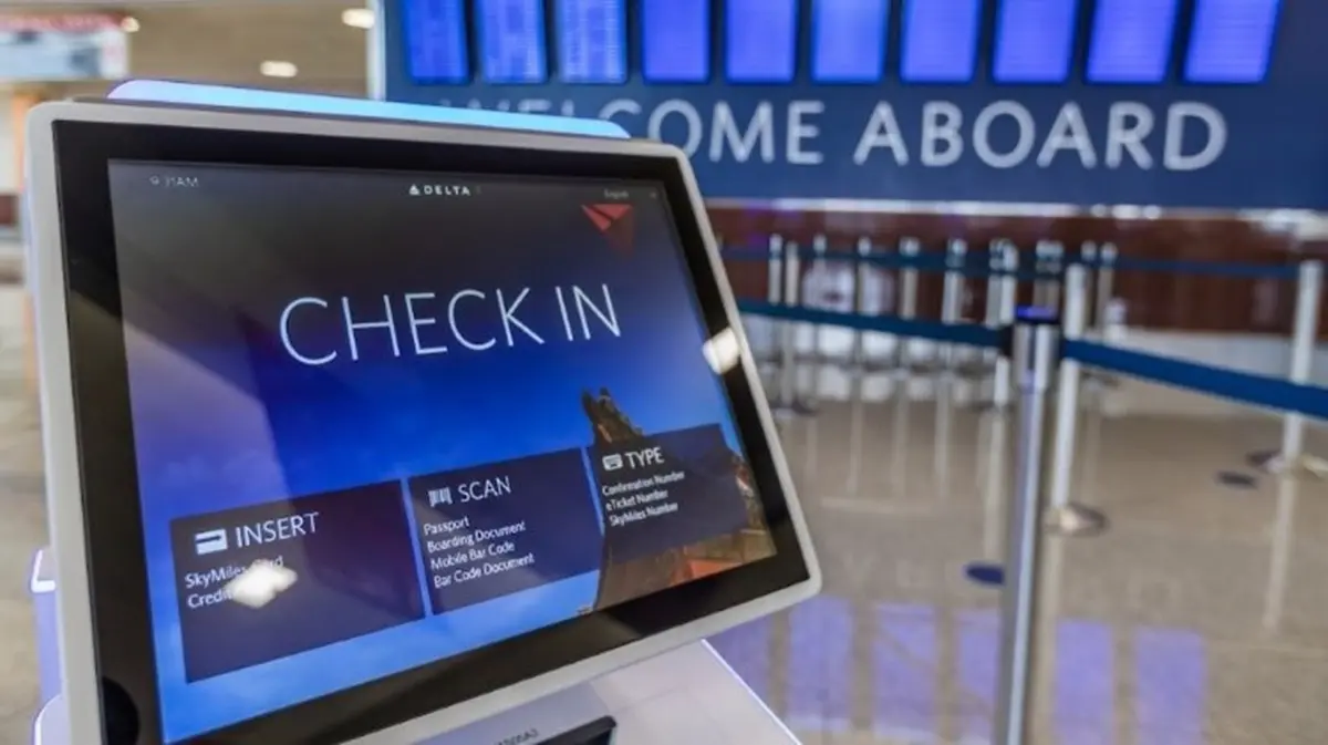 Close up shot of a check-in kiosk at the airport.