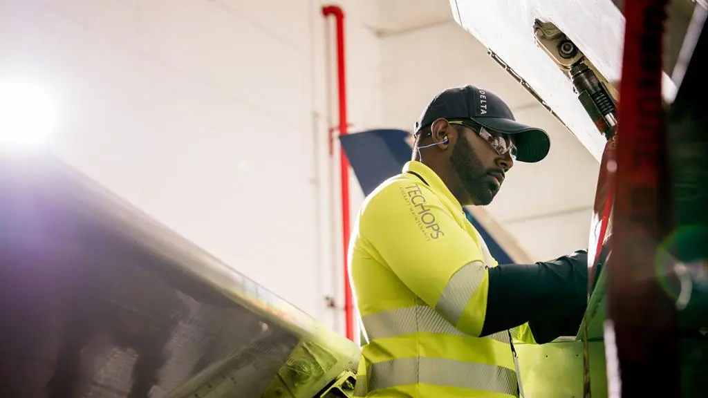 A Delta Tech Ops employee at work.